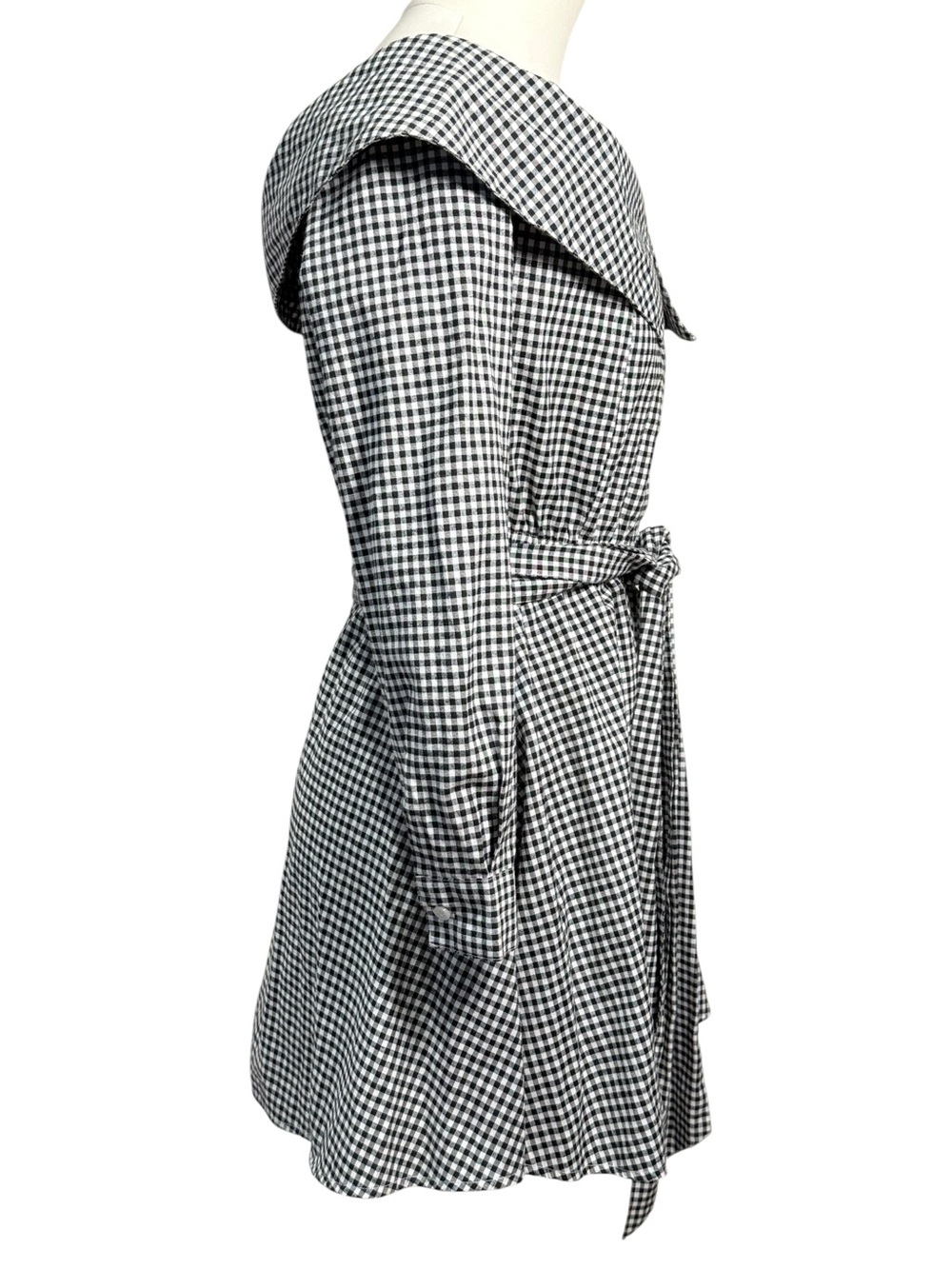 NWOT - L’Academie Off Shoulder Gingham Mini Dress Black White XS - Picture 3 of 8